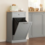 HOMCOM 10 Gallon Tilt Out Trash Cabinet, Wooden Hidden Trash Can with Storage Drawer for Kitchen, Laundry Hamper Cabinet for Bathroom, Gray