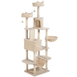PawHut 81" Large Cat Tree w/ Scratching Posts, Condos, Beds, Hammocks, Jumping Platforms, Toy Balls, Rope Cat Toy, Beige