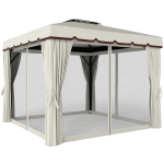 Outsunny 10' x 10' Outdoor Patio Gazebo Double Soft-top Garden Shelter Tent with Curtains, & Mesh Screen Drapes, Cream White