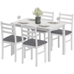 HOMCOM 5-Piece Small Kitchen Table Set for 4, Farmhouse Dining Table Set with Upholstered Chairs and Rubber Wood Legs, White