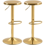 HOMCOM Steel Bar Stools Set of 2, Adjustable Counter Height Round Breakfast Barstools, Industrial Swivel Bar Chairs, Gold