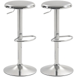 HOMCOM Steel Bar Stools Set of 2, Adjustable Counter Height Round Breakfast Barstools, Industrial Swivel Bar Chairs, Silver