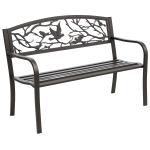 Outsunny 50" Garden Bench Outdoor Loveseat with Vintage Bird Pattern Cast Metal - Brown