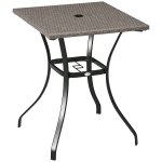 Outsunny Patio Wicker Dining Table with Umbrella Hole, 34 Inch Outdoor PE Rattan Coffee Table with Plastic Board Under the Woven Table Top for Patio, Garden, Balcony, Light Grey