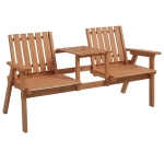 Outsunny Patio Bench, Garden Bench with Middle Table and Umbrella Hole, Wooden Outdoor Bench for Patio, Porch, Poolside, Balcony, Orange