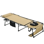 Outsunny Folding Chaise Tanning Lounge Chair w/ 5-level Reclining Back, Reading Hole, Side Pocket, Headrest, Beige