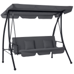 Outsunny Patio Swing Chair, 3 Person Convertible Hammock, Outdoor Swing Lounge Bed, Cushioned with Tilt Canopy, Dark Grey
