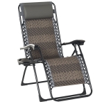 Outsunny Wicker Folding Lounge Chair with Adjustable Backrest, Rattan Recliner Chair with Headrest & Side Table Tray, Grey