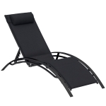 Outsunny Patio Lounge Chair, Aluminum Reclining Outdoor Tanning Chair with 5-Level Adjustable Backrest, Head Pillow and Breathable Mesh Fabric, for Pool, Deck, Garden, Black