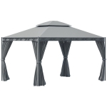 Outsunny 10'x13' Soft-top Patio Gazebo Double-Tiered covered Steel Gazebo with Curtain, Grey