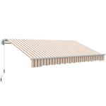 Outsunny 12' x 10' Retractable Awning Patio Awnings Sun Shade Shelter with Manual Crank Handle, 280g/m² UV & Water-Resistant Fabric and Aluminum Frame for Deck, Balcony, Yard, Beige and White