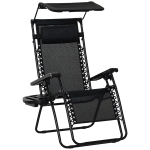 Outsunny Outdoor Zero Gravity Reclining Lounger Chair with Canopy Shade, Side Tray, Cupholder, Black