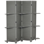 HOMCOM 4-Panel Wall Partition Room Separator with 3 Storage Shelves Foldable Design Wooden Frame 5.6FT Grey