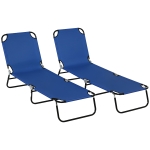 Outsunny 2 Piece Folding Chaise Lounge Pool Chairs, Outdoor Sun Tanning Chairs with 5-Level Reclining Back, Steel Frame for Beach, Yard, Patio, Blue