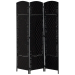HOMCOM 6ft Folding Room Divider, 3 Panel Wall Partition with Wooden Frame for Bedroom, Home Office, Black