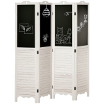HOMCOM 4-Panel Folding Room Divider with Blackboard, 5.5 Ft Tall Freestanding Privacy Screen Panels for Bedroom or Office, White