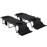 Outsunny 2 Piece Folding Chaise Lounge Pool Chairs with 5-level Reclining Back, Reading Hole, Side Pocket, Black