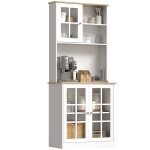 HOMCOM Kitchen Buffet with Hutch, Storage Pantry with 3 Cabinets, 2 Open Shelves and Large Countertop, White