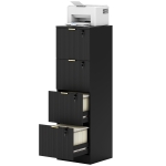 HOMCOM Lockable Filing Cabinet with 4 Fluted Drawers, File Cabinet with Adjustable Hanging Rails for A4 Letter Files, Black
