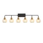 48" Modern 6-Light Vanity Wall Sconce with Clear Glass Shades, Wall Mounted Lamp for Bathroom, Living Room, 48" L x 8" W x 11" H, Black+Gold