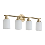 24.5" Modern 4-Light Vanity Wall Sconce with Frosted Glass Shades, Hard-Wired Bathroom Lighting Fixture, 24.5" L x 6.5" W x 10" H, Gold