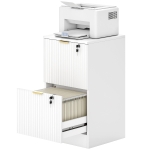 HOMCOM Lockable Filing Cabinet with 2 Fluted Drawers, File Cabinet with Adjustable Hanging Rails for A4 Letter Files, White