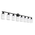 52" Modern 8-Light Vanity Light with Iron Frame, Frosted Glass, Wall Sconce for Bathroom, Dressing Room, 52" L x 6.5" W x 10" H, Black+White