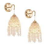Set of 2 Grape-Shaped Crystal Wall Sconces with E12 Bulb Socket, Bead Design, Perfect for Living Room, Hallway, 6" L x 6" W x 18" H, Gold