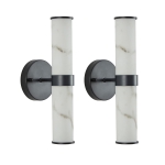 Set of 2 Resin Marble Texture Wall Lights with Iron Metal Frame, Elegant Lighting Fixtures for Hallways, Bedrooms, 5" L x 5.5" W x 14" H, Black