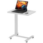 HOMCOM Pneumatic Standing Desk Adjustable Height, Mobile Stand Up Desk with Wheels, 43 Inch Portable Rolling Table, White