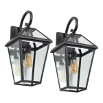 21" Outdoor Wall Lantern Light 2-Pack with Weather Resistant, Modern Metal, Glass Sconce for Porch and Patio, 24" L x 10" W x 21" H, Black