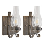 Set of 2 Wall Sconces with Clear Glass Shade, Hardwired Installation, Vintage Industrial Plug-in Wall Lights, 5" L x 5" W x 12" H, Black+Gold