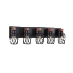 31" Industrial Vintage 5-Light Wall Sconce with Wooden Accents, Cage Fixture for Hallway, Living Room, 31" L x 6" W x 8.5" H, Walnut+Black