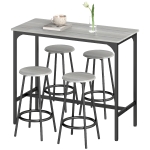 HOMCOM 5-Piece Bar Table Set for 4, Industrial Counter Height Bar Table and Chairs for Kitchen, Dining Room, Grey
