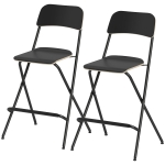 HOMCOM Folding Bar Stools Set of 2, Counter Height Foldable Stool with Wooden Effect Seat and Steel Frame for Kitchen, Black