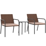 Outsunny 3 Pieces Outdoor Wicker Furniture Set with Soft Cushions Tempered Glass Coffee Table for Garden, Backyard, Khaki