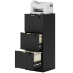 HOMCOM Lockable Filing Cabinet with 3 Fluted Drawers, File Cabinet with Adjustable Hanging Rails for A4 Letter Files, Black