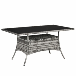 Outsunny Garden Dining Table, Patio Rattan Dining Table with Glass Top, Storage Shelf for Yard, 59" x 34" x 29", Grey