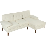 HOMCOM Modern Corner Couch with Right Chaise Lounge, Tufted 3-Seater Sofa with Wooden Legs for Living Room, Cream White