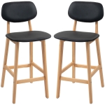HOMCOM Bar Stools Set of 2, PU Leather Counter Height Barstools, Bar Chairs with Footrest, Solid Wood Legs, Natural and Black