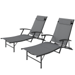 Outsunny Set of 2 Chaise Lounge Chairs, Folding Tanning Chair with Pillow, Outdoor Sun Lounger for Patio, Garden, Beach, Grey