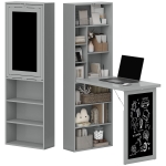 HOMCOM Fold-out Convertible Office Desk, Wall Mount Computer Desk with Blackboard and Side Shelf, Charcoal Grey