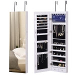 HOMCOM Mirror Jewelry Cabinet Armoire with LED Lights and 2 Keys, Wall Door Mounted Jewelry Organizer, Lockable Full-length Mirror, Wood Grain Grey