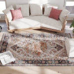 HOMCOM Area Rug 4x6, Machine Washable Rug, Non-Slip Boho Print Pattern Medallion Carpet for Living Room, Bedroom, Tawny Brown