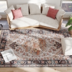 HOMCOM Area Rug 5x7, Machine Washable Rug, Non-Slip Boho Print Pattern Medallion Carpet for Living Room, Bedroom, Tawny Brown