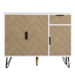 Modern Storage Cabinet with Drawer and Adjustable Shelves, Sideboard with Soft-Close Hinges, 35.5" L x 11.5" W x 28.5" H, White+Wood