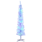 HOMCOM 6' Prelit Christmas Trees, Pencil Artificial Christmas Tree with Colourful Surface Tips, Colourful LED Lights, White