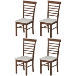 HOMCOM Wooden Dining Chairs Set of 4, Farmhouse Upholstered Kitchen Chairs with Rubber Wood Frame, Dark Brown and Beige