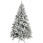 HOMCOM 7.5ft Flocked Christmas Tree, Pine Artificial Christmas Tree with 1300 Branches Tips, Steel Base, Automatic Open, Green