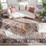 HOMCOM Area Rug 8x10, Machine Washable Rug, Non-Slip Boho Print Pattern Medallion Carpet for Living Room, Bedroom, Tawny Brown